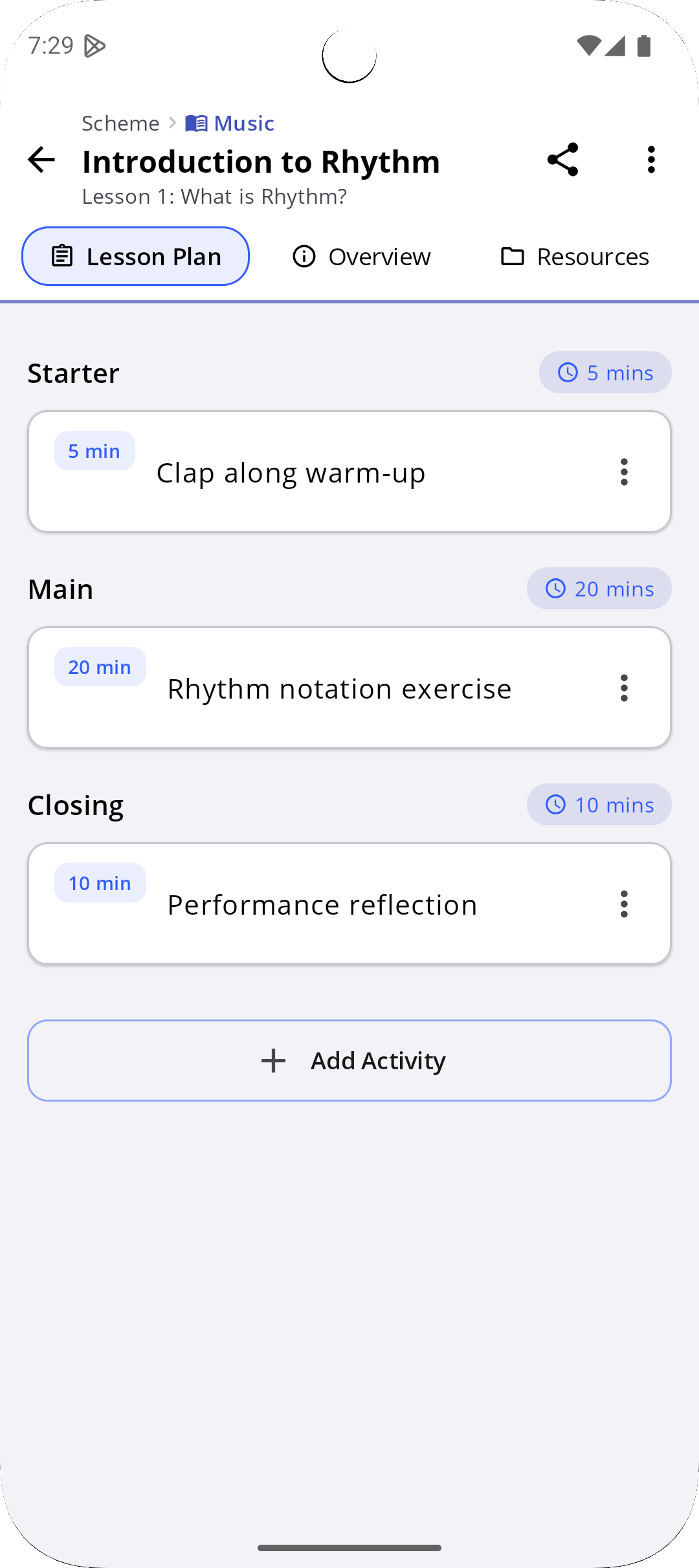 Smart Teacher mobile lesson plan view